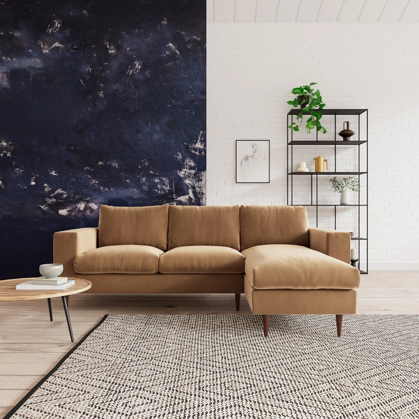 Swoon Evesham Velvet Right Hand Corner Sofa - Biscuit - Image 2