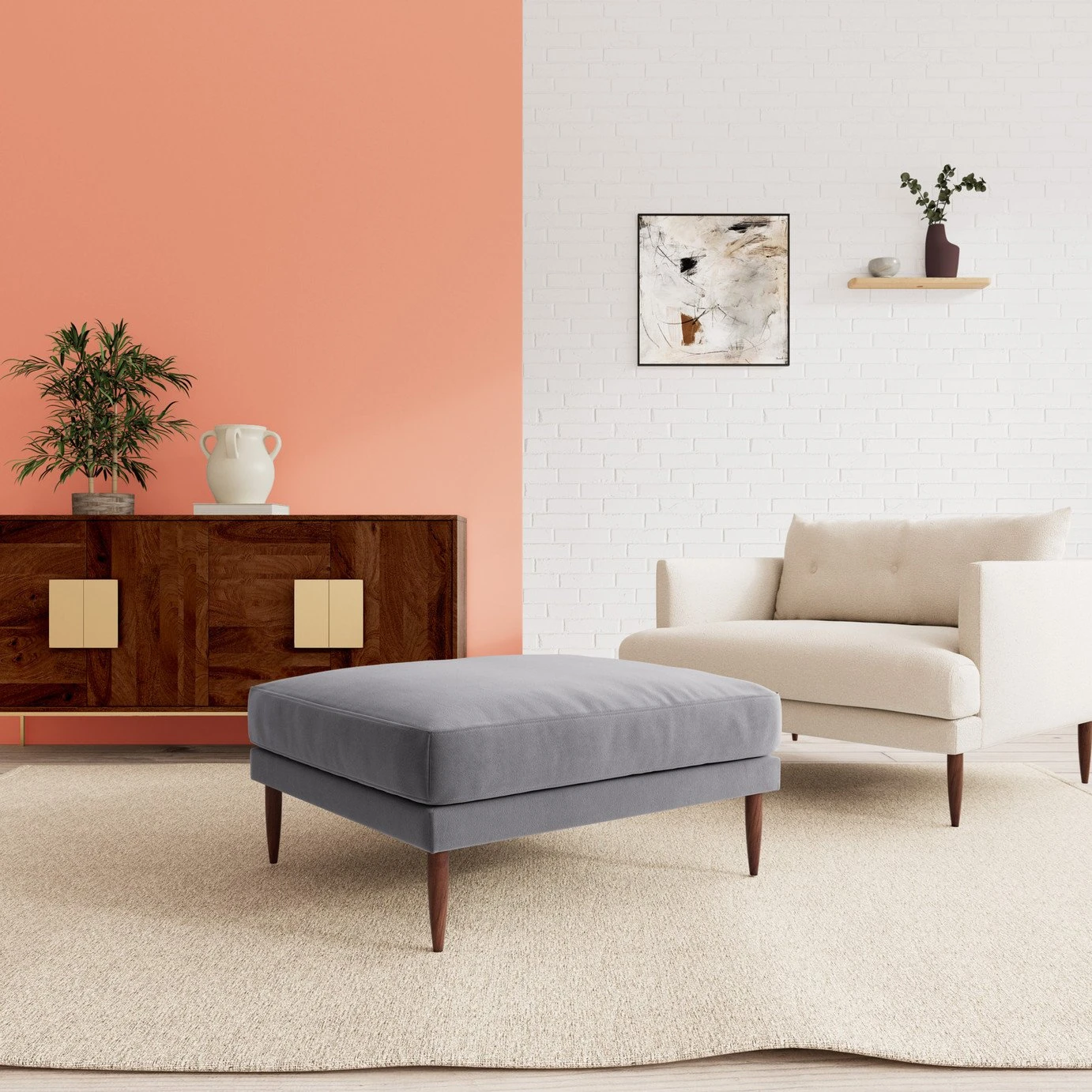 Swoon Kalmar Velvet Ottoman Footstool - Granite Grey - Image 2