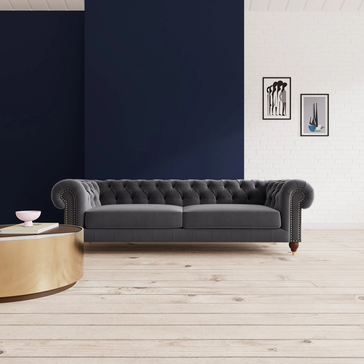 Swoon Winston Velvet 4 Seater Sofa - Granite Grey - Image 2