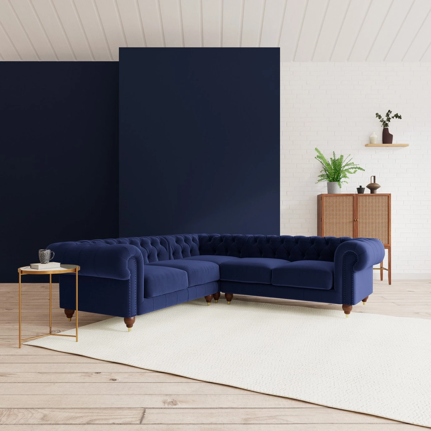 Swoon Winston Velvet 5 Seater Corner Sofa - Ink Blue - Image 2