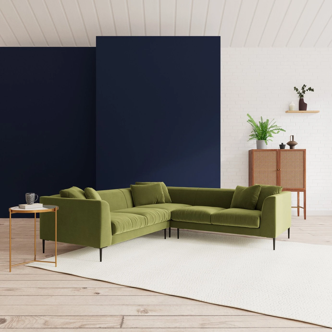 Swoon Alena Velvet 5 Seater Corner Sofa - Fern Green - Image 2