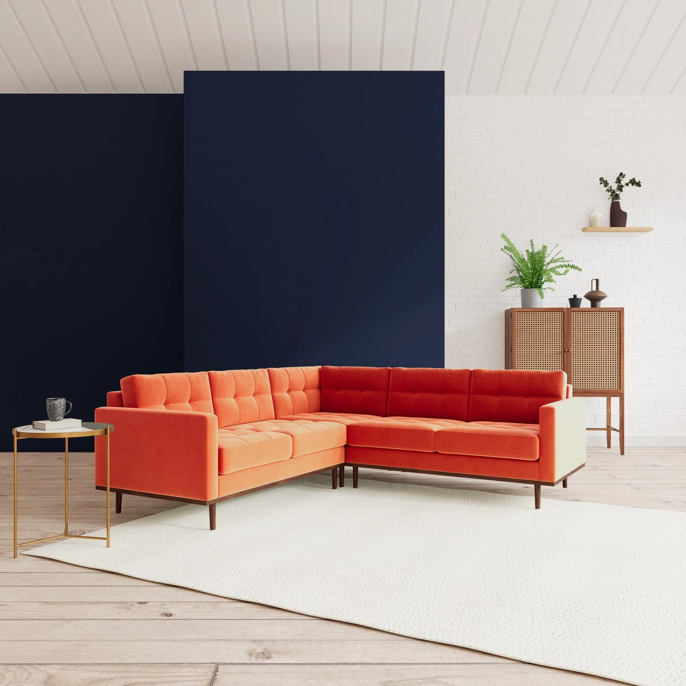 Swoon Berlin Velvet 5 Seater Corner Sofa - Burnt Orange - Image 2