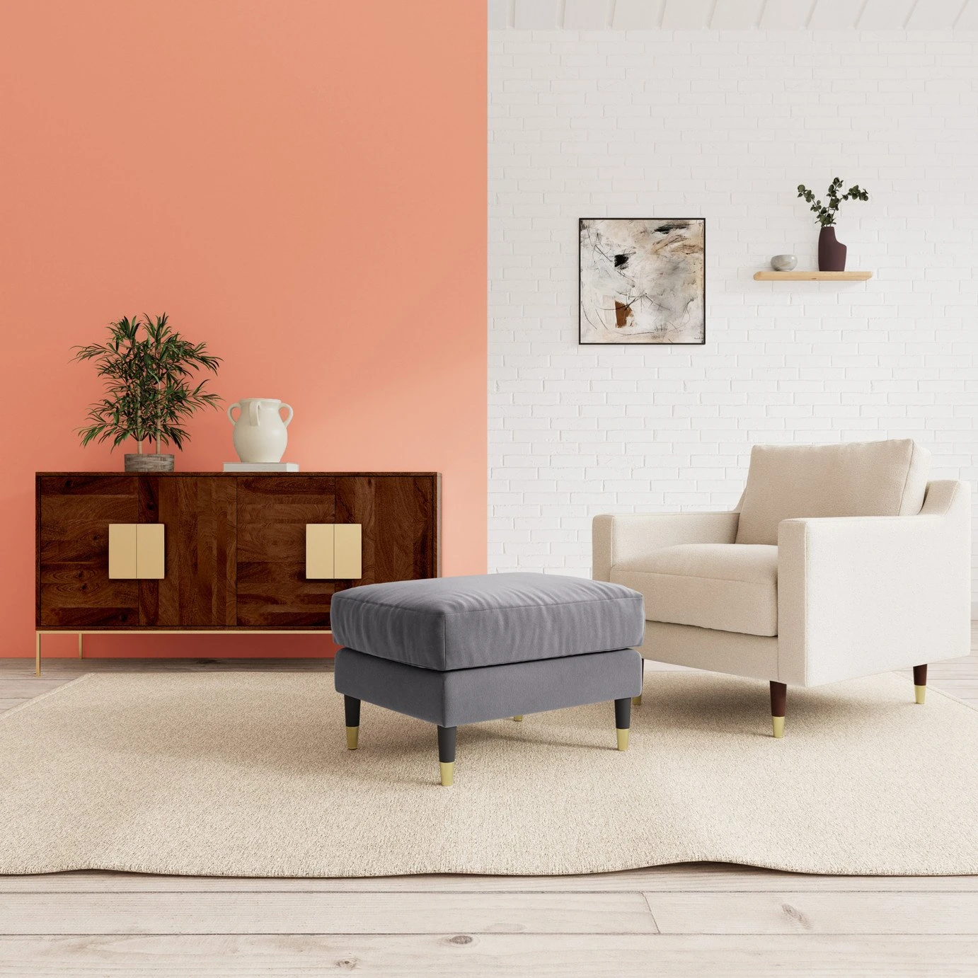 Swoon Rieti Velvet Ottoman Footstool - Granite Grey - Image 2