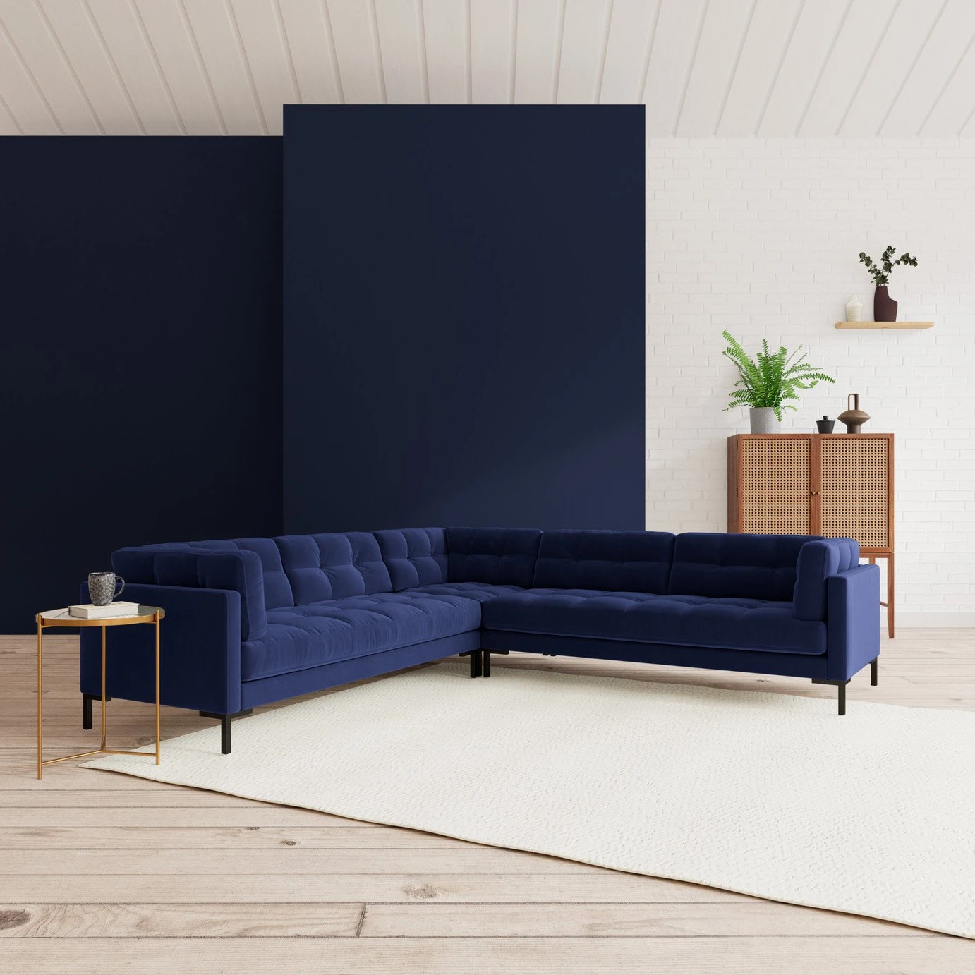 Swoon Landau Velvet 5 Seater Corner Sofa - Ink Blue - Image 2