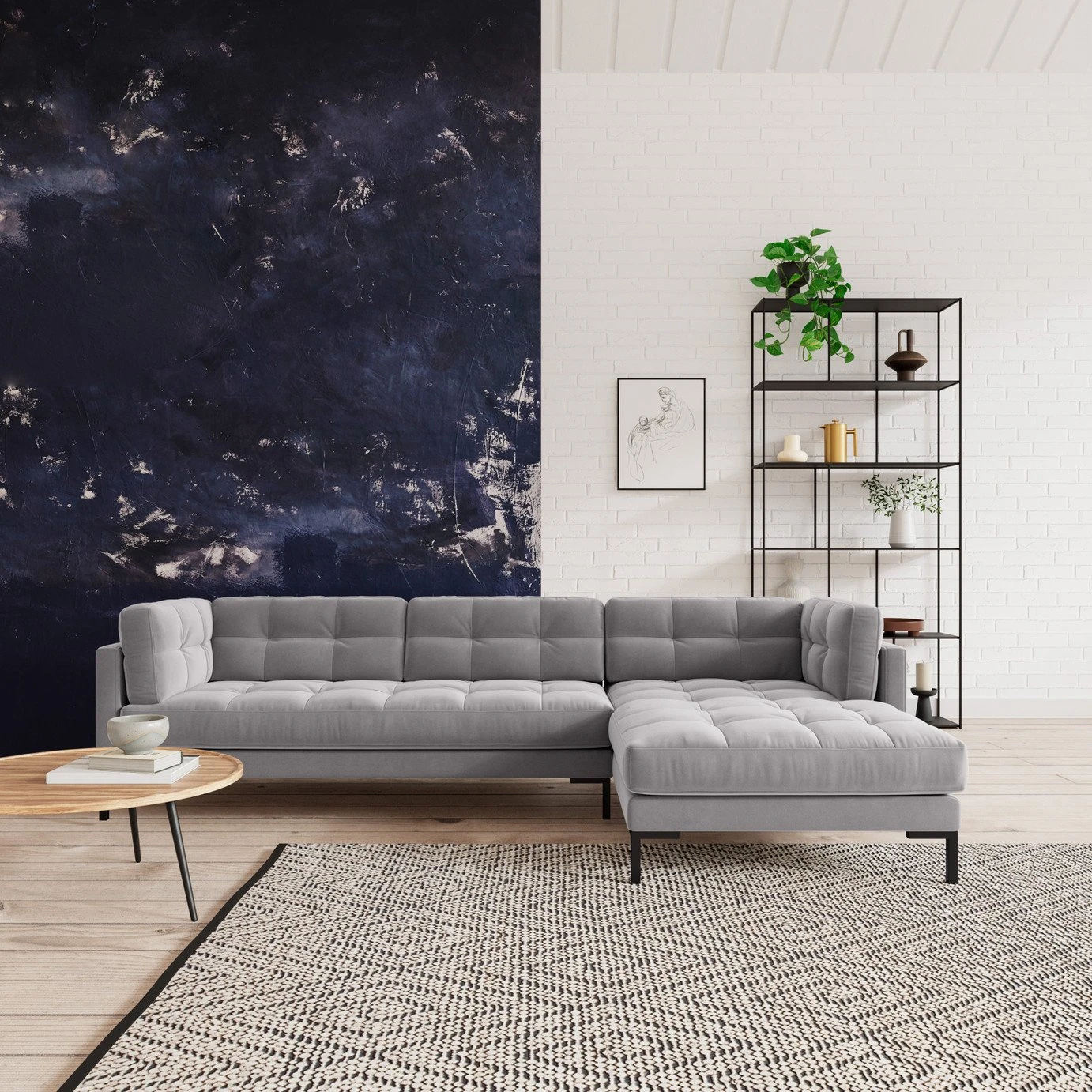 Swoon Landau Velvet Right Hand Corner Sofa - Silver Grey - Image 2