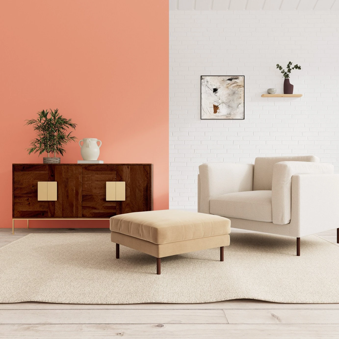 Swoon Munich Velvet Ottoman Footstool - Biscuit - Image 2