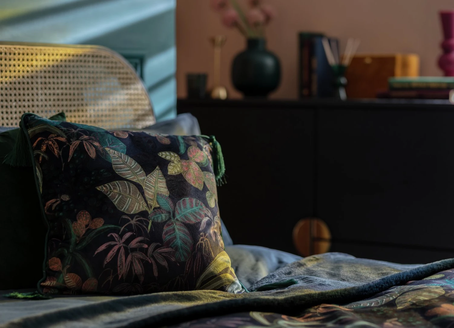 Habitat Botanical Print Velvet Cushion - Multi - 43x43cm - Image 2