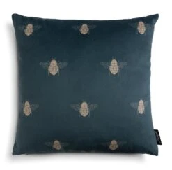 Habitat Gold Bee Printed Cushion - Teal - 43x43cm