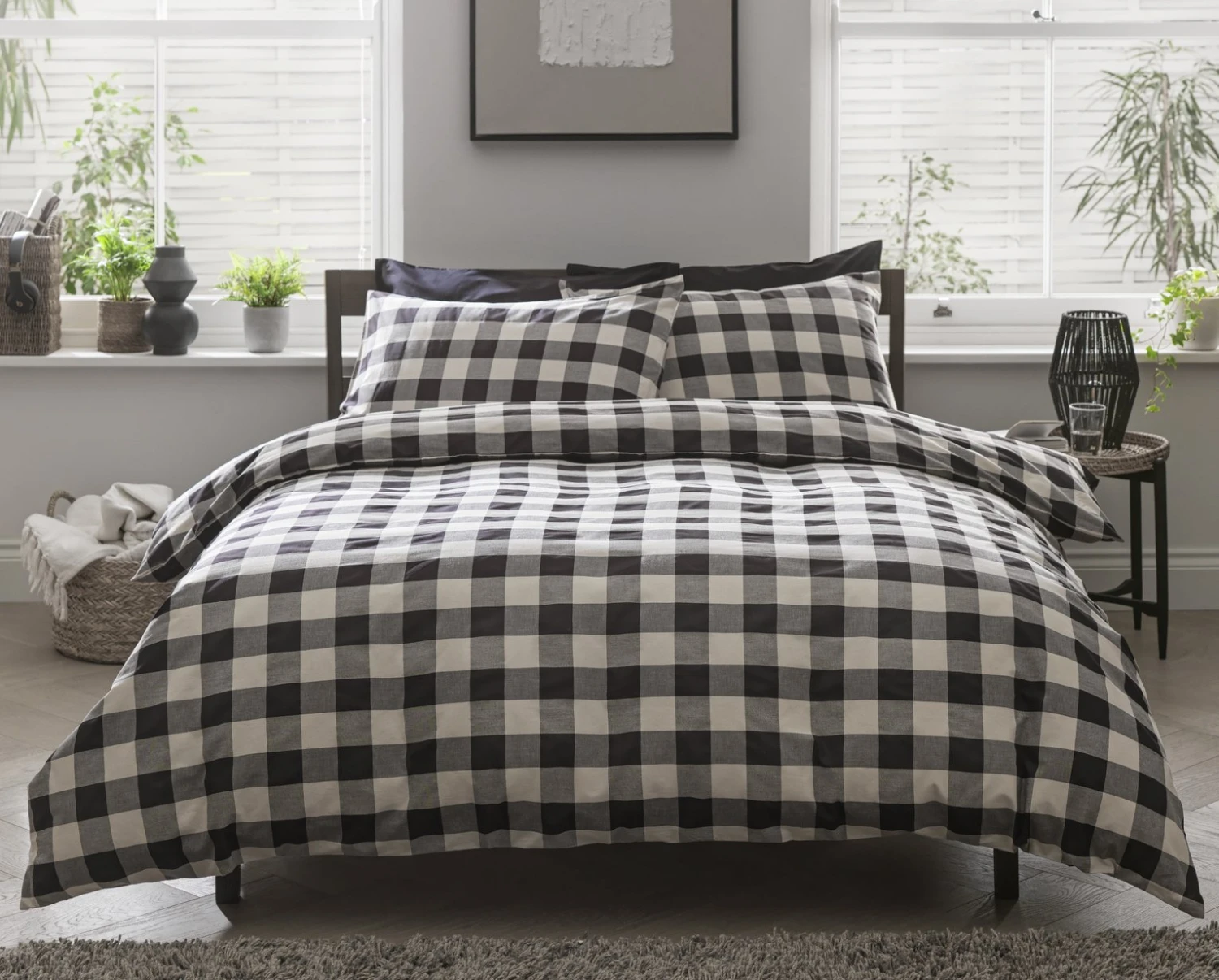 Habitat Gingham Check Black & White Bedding Set - Single
