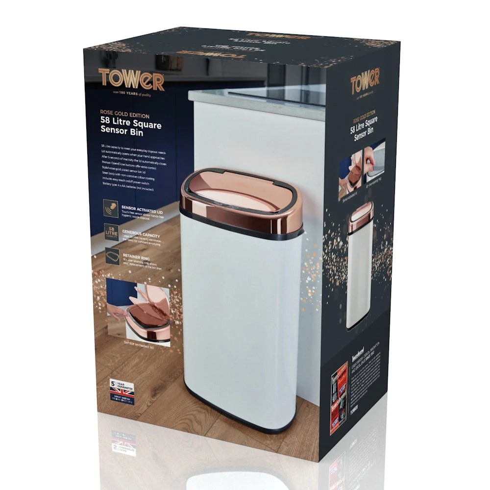 Tower 58 Litre Sensor Bin - Rose Gold And White - Image 5