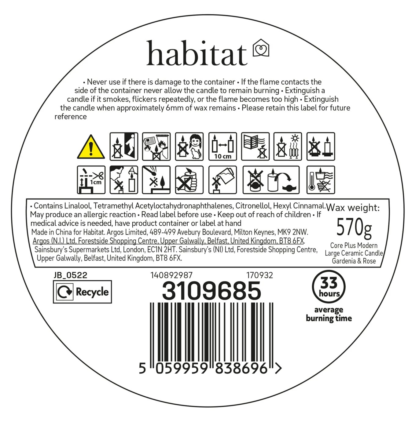 Habitat Large Ceramic Candle - Gardenia & Rose - Image 4