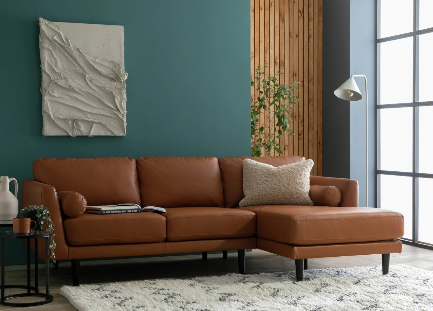 Habitat Jackson Leather Right Corner Chaise Sofa - Tan - Image 2