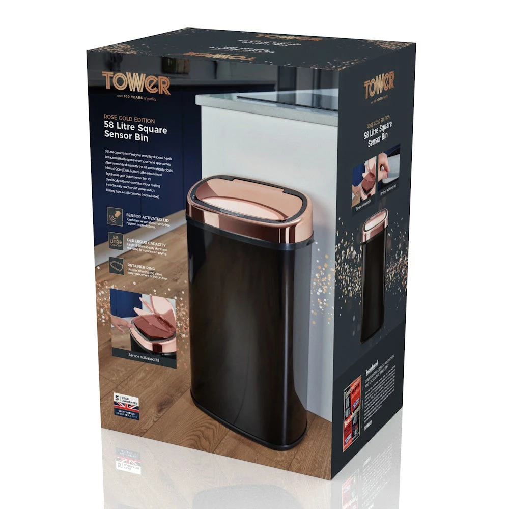 Tower 58L Sensor Bin - Rose Gold & Black - Image 5