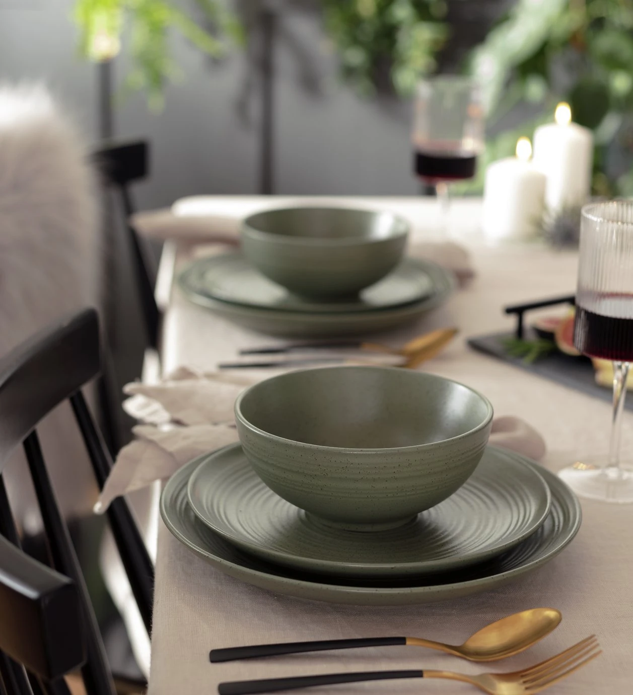 Habitat Textured Ripple 12 Piece Stoneware Dinner Set - Sage - Image 2