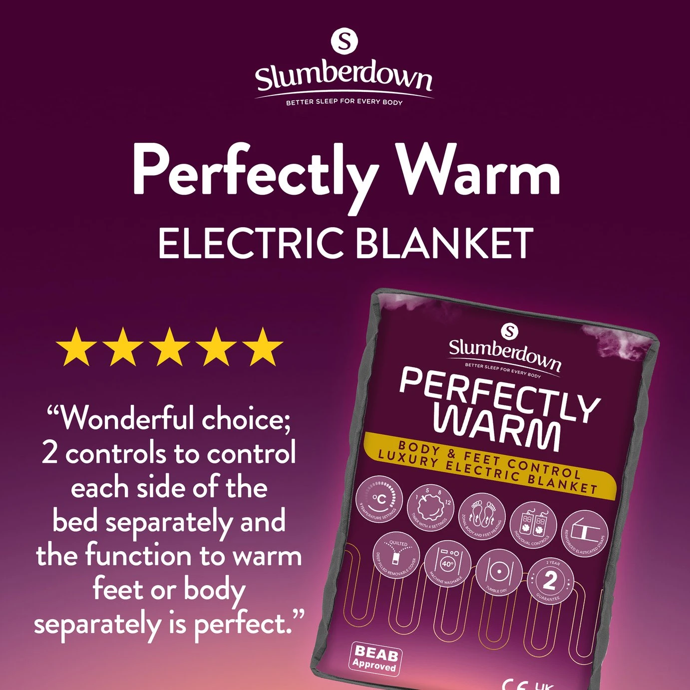 Slumberdown Perfeclty Warm Luxury Electric Blanket-Superking - Image 2