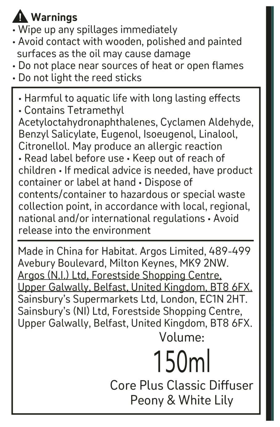 Habitat 150ml Scented Diffuser - Peony & White Lily - Image 5