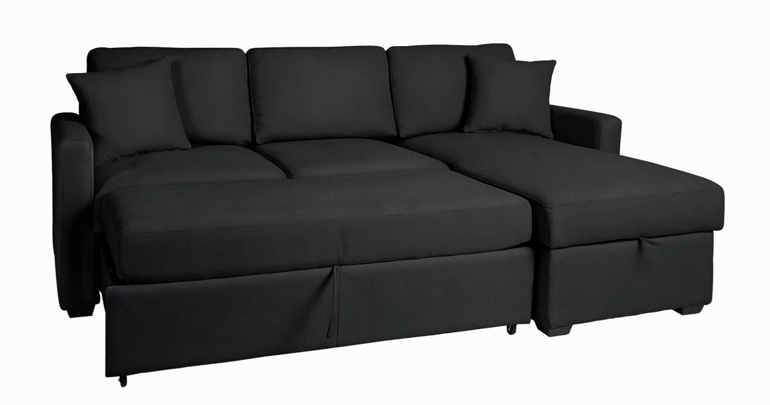 Habitat Reagan Corner Chaise Faux Leather Sofa Bed - Black - Image 6