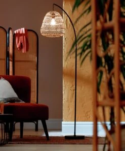 Habitat Rattan Arc Floor Lamp - Cream And Black