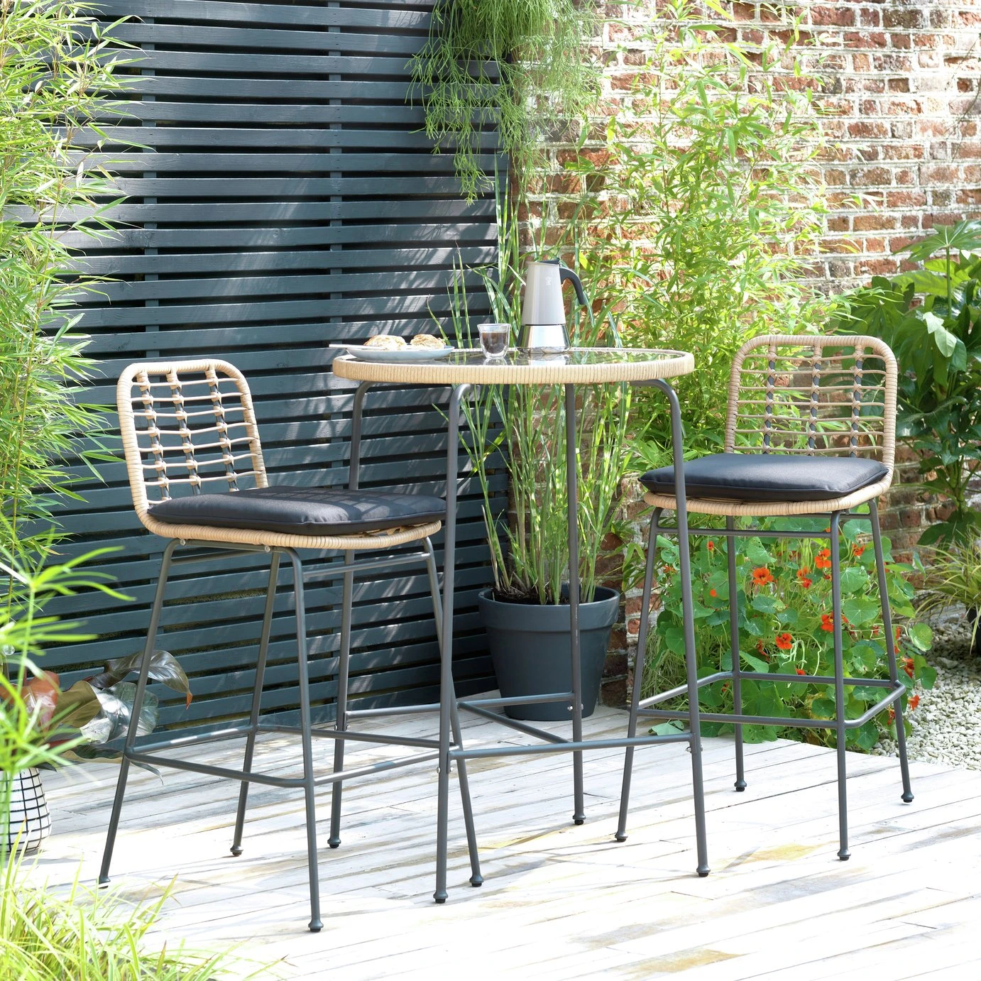 Habitat 2 Seater Bamboo Garden Bar Bistro Set - Image 2