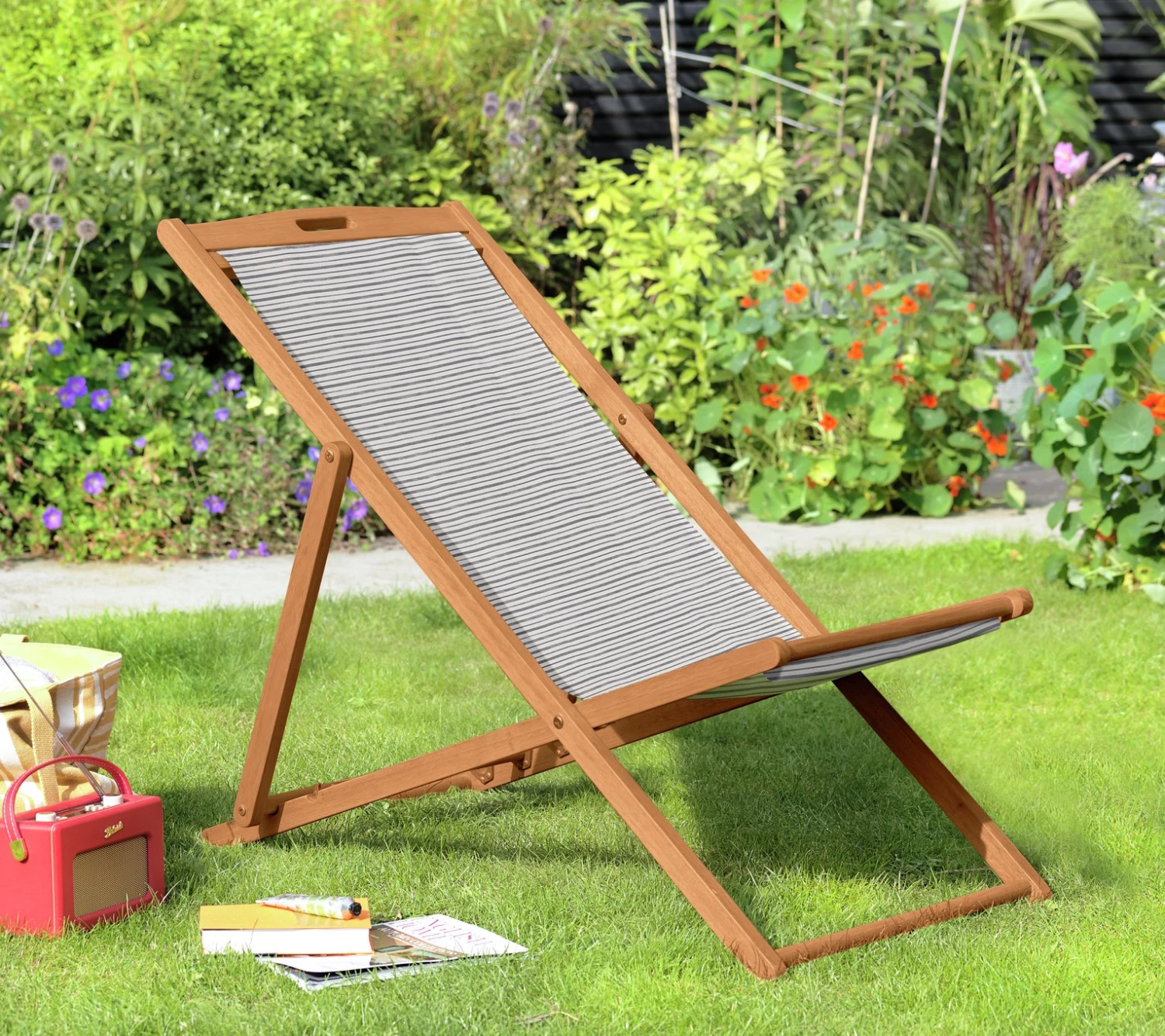 Habitat Folding Wooden Garden Deck Chair - Grey - Image 2