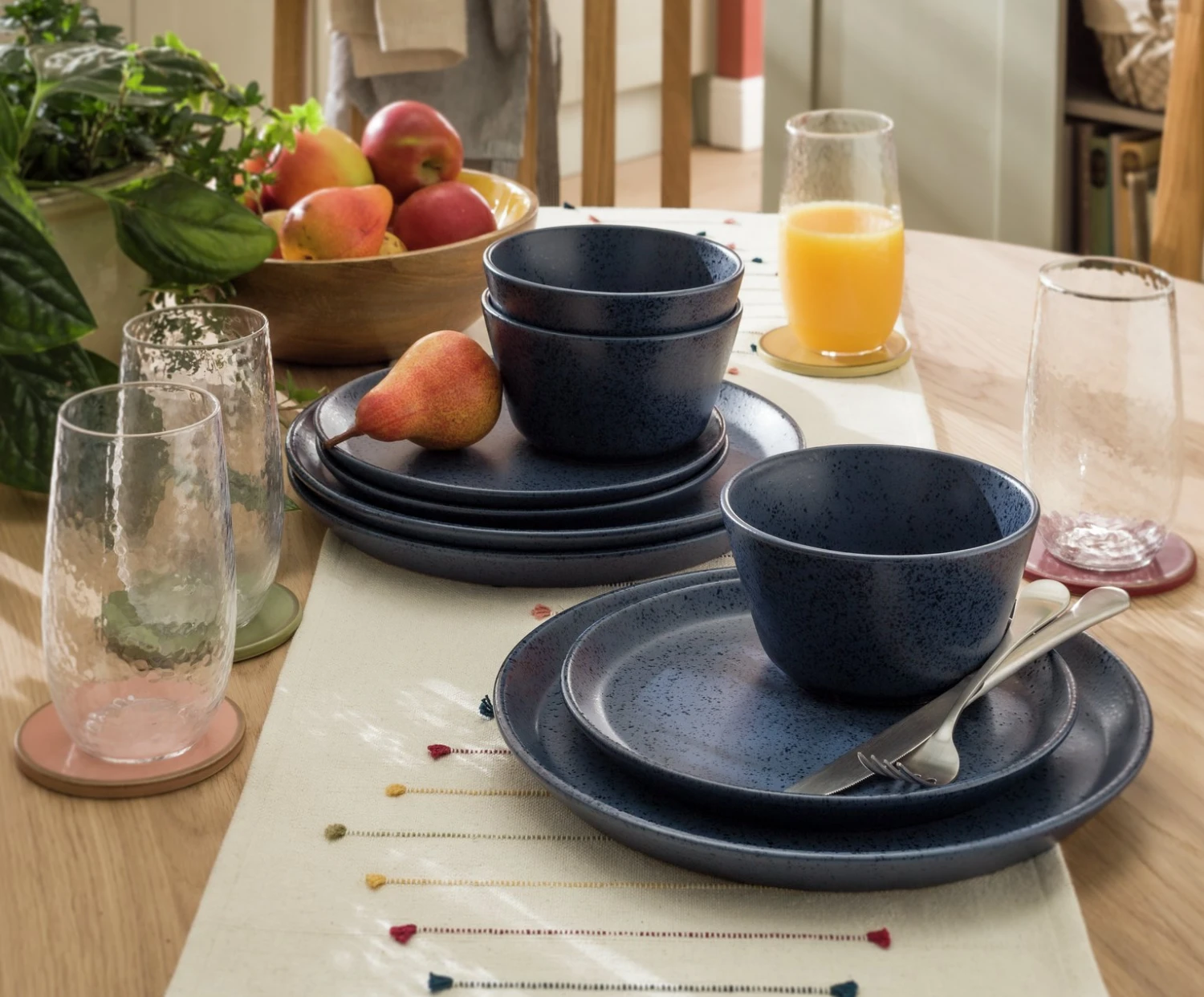 Habitat Addison 12 Piece Stoneware Dinner Set - Blue - Image 2