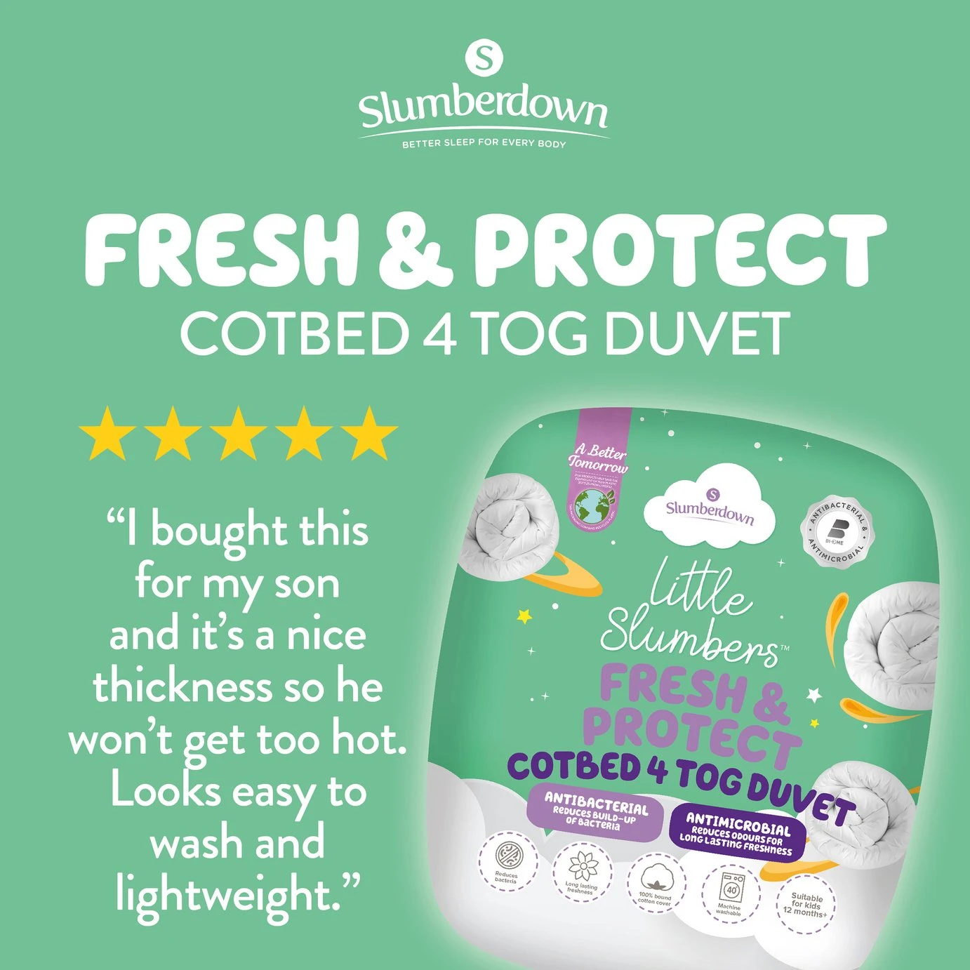 Slumberdown Anti Bacterial 4 Tog Kids Duvet - Toddler - Image 2