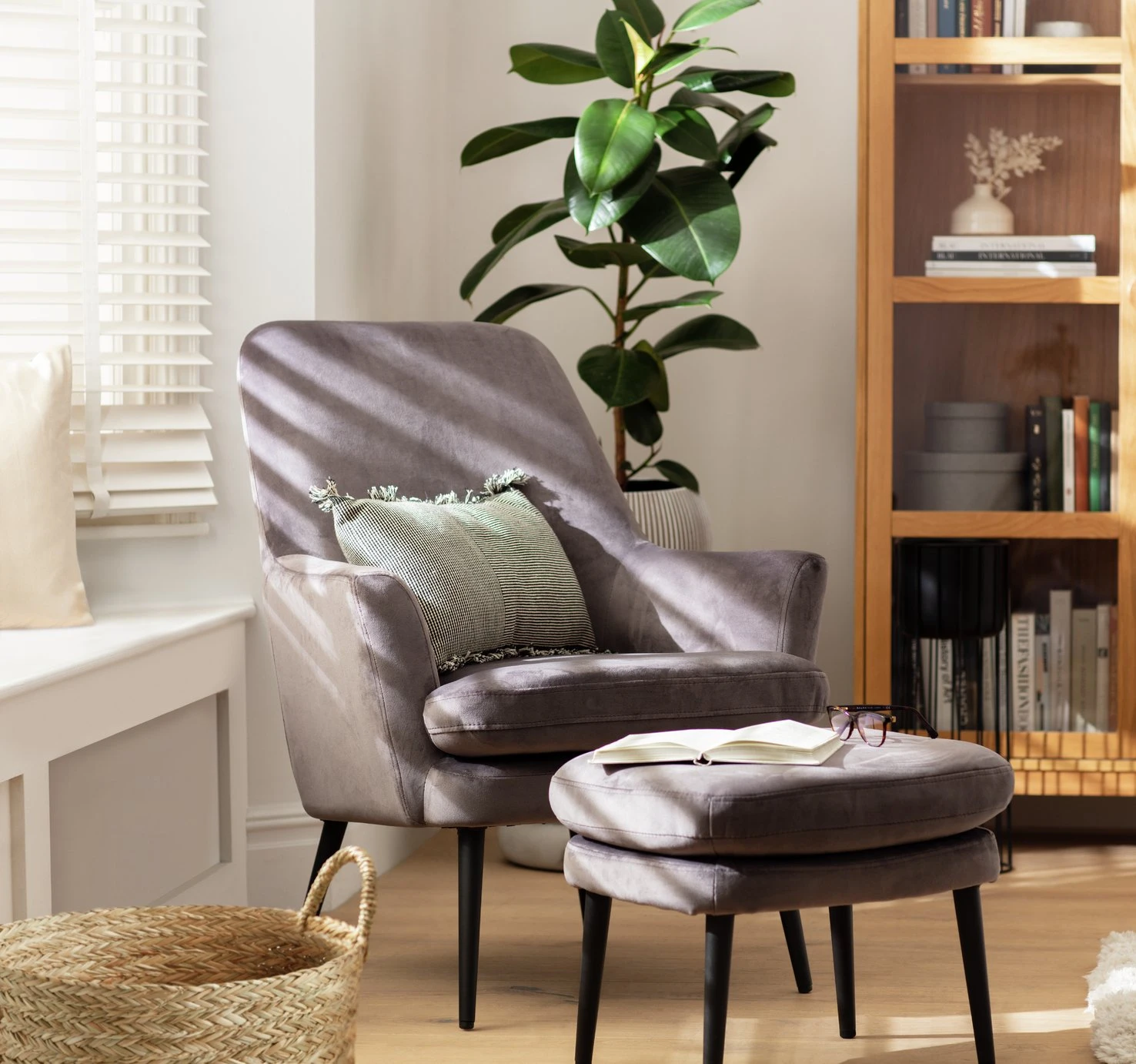 Habitat Celine Velvet Wingback Chair With Footstool-Charcoal - Image 2