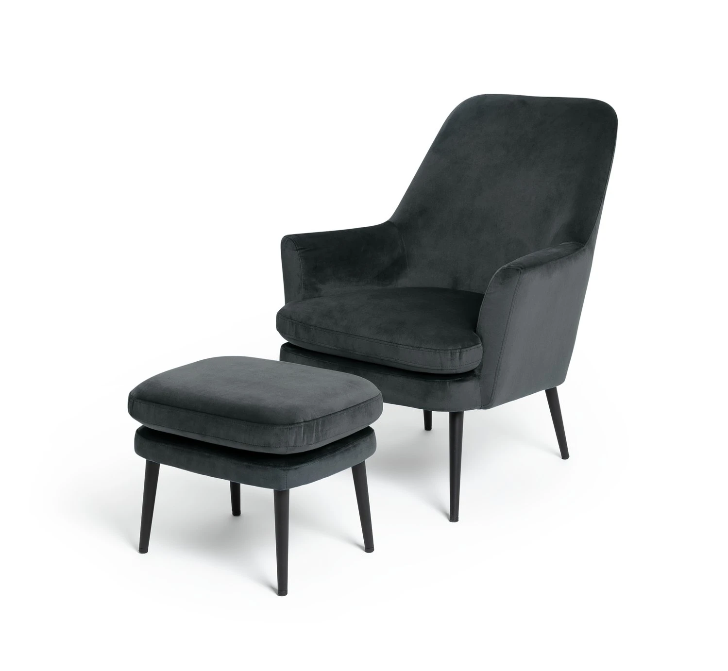 Habitat Celine Velvet Wingback Chair With Footstool-Charcoal - Image 5