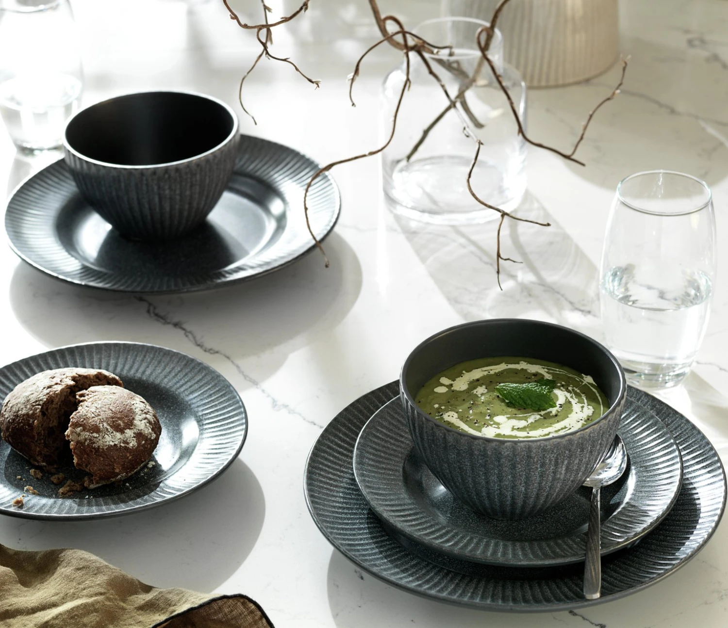 Habitat 12 Piece Stoneware Felicity Dinner Set - Blue - Image 2