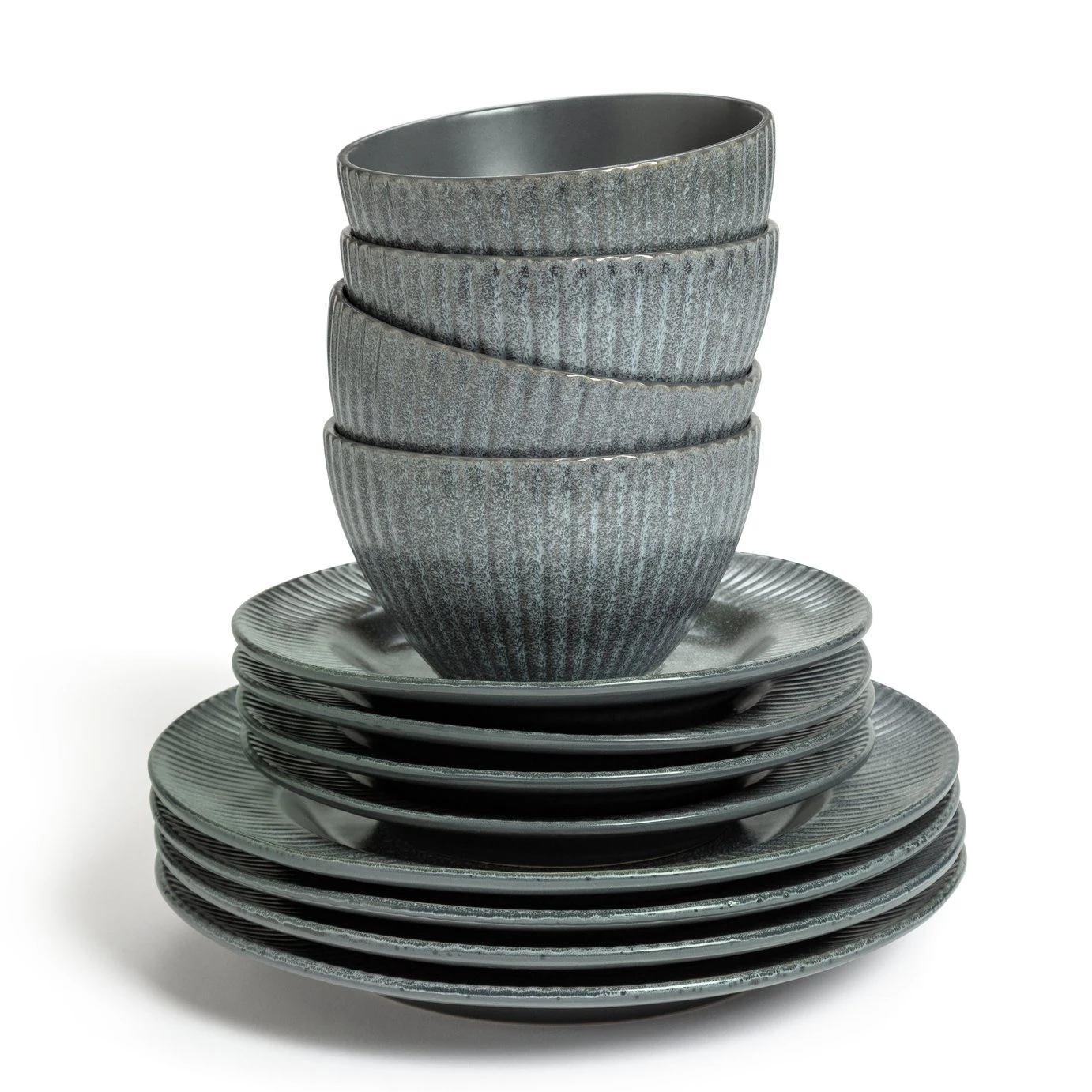 Habitat 12 Piece Stoneware Felicity Dinner Set - Blue - Image 3