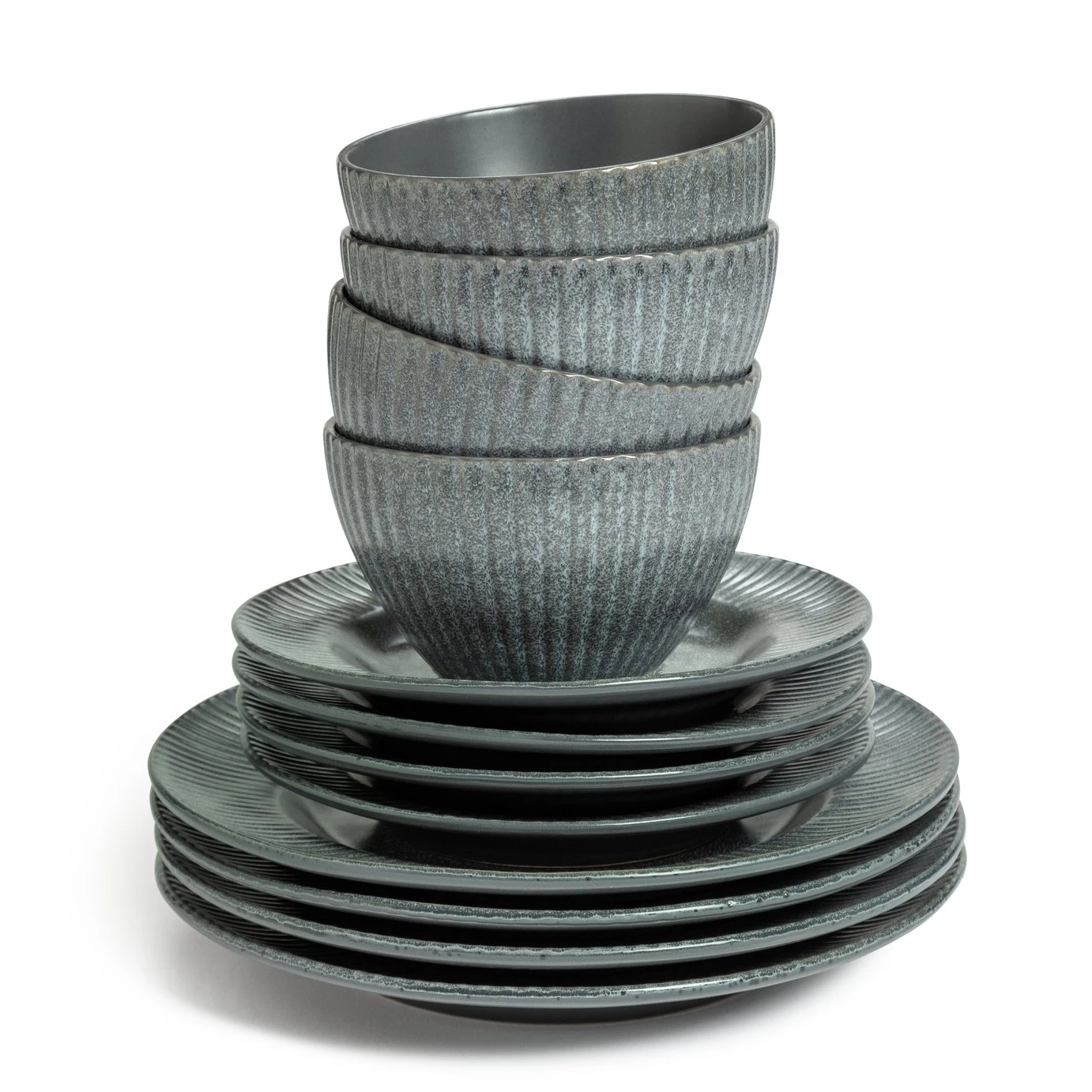 Habitat 12 Piece Stoneware Felicity Dinner Set - Blue - Image 7