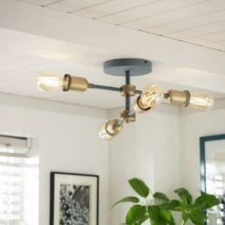 Habitat Tay 4 Light Flush To Ceiling Light - Grey & Brass