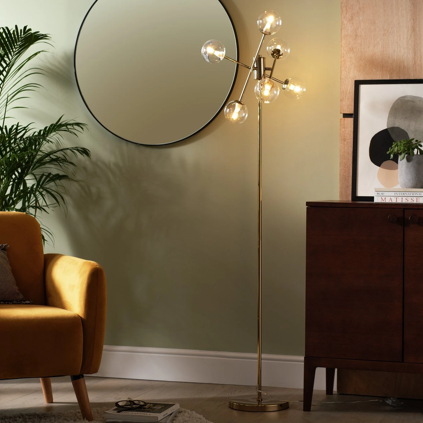 Habitat Glam 6 Light Glass Floor Lamp – Gold - Image 6