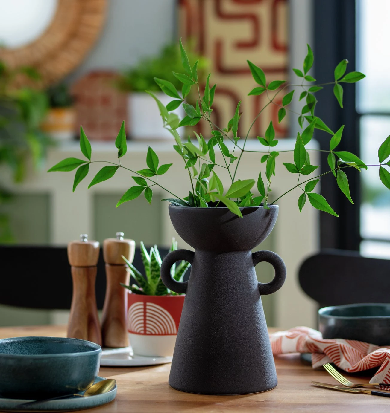 Habitat Large Ceramic Vase With Handles - Black - Image 2