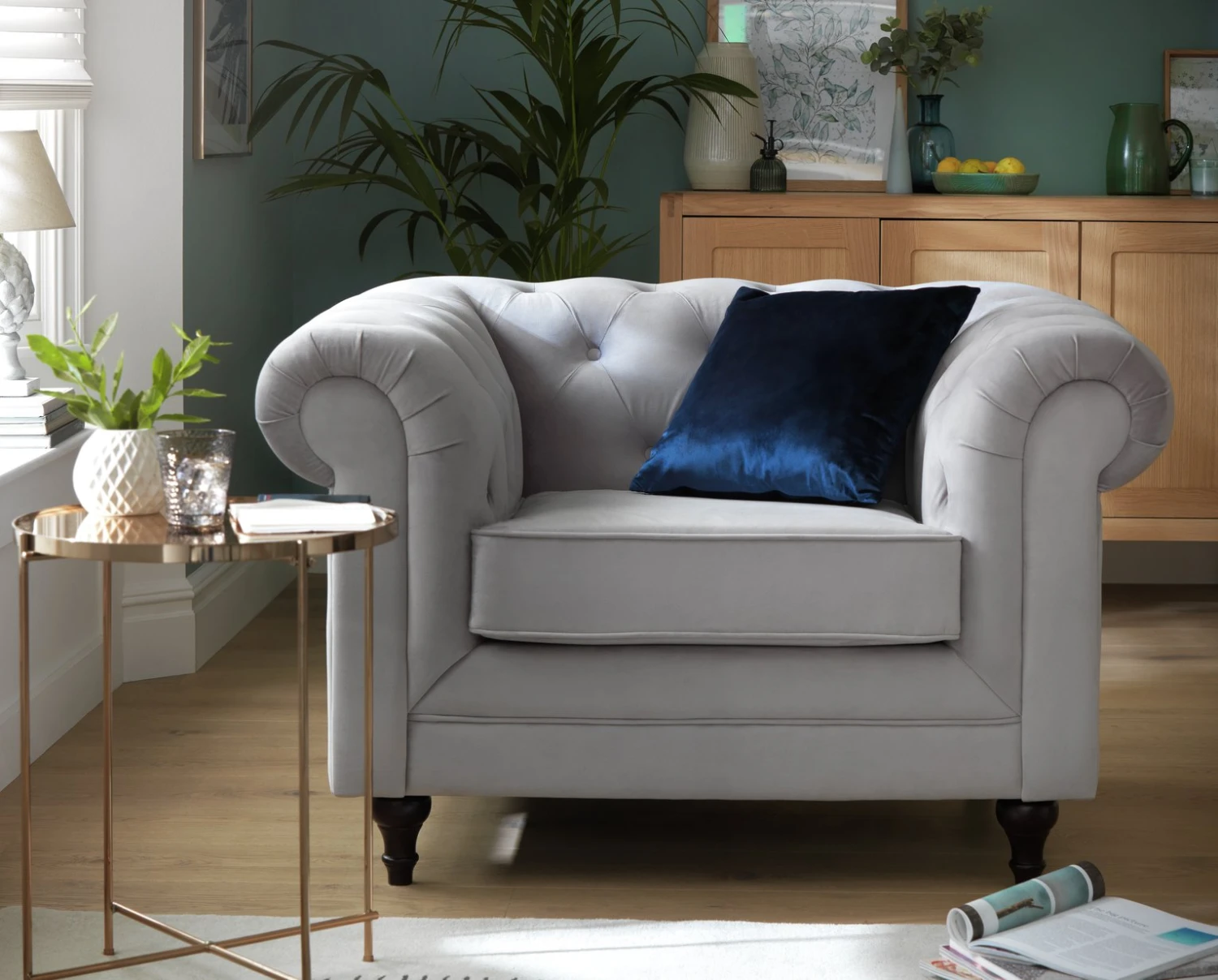 Habitat Chesterfield Velvet Armchair - Light Grey - Image 2