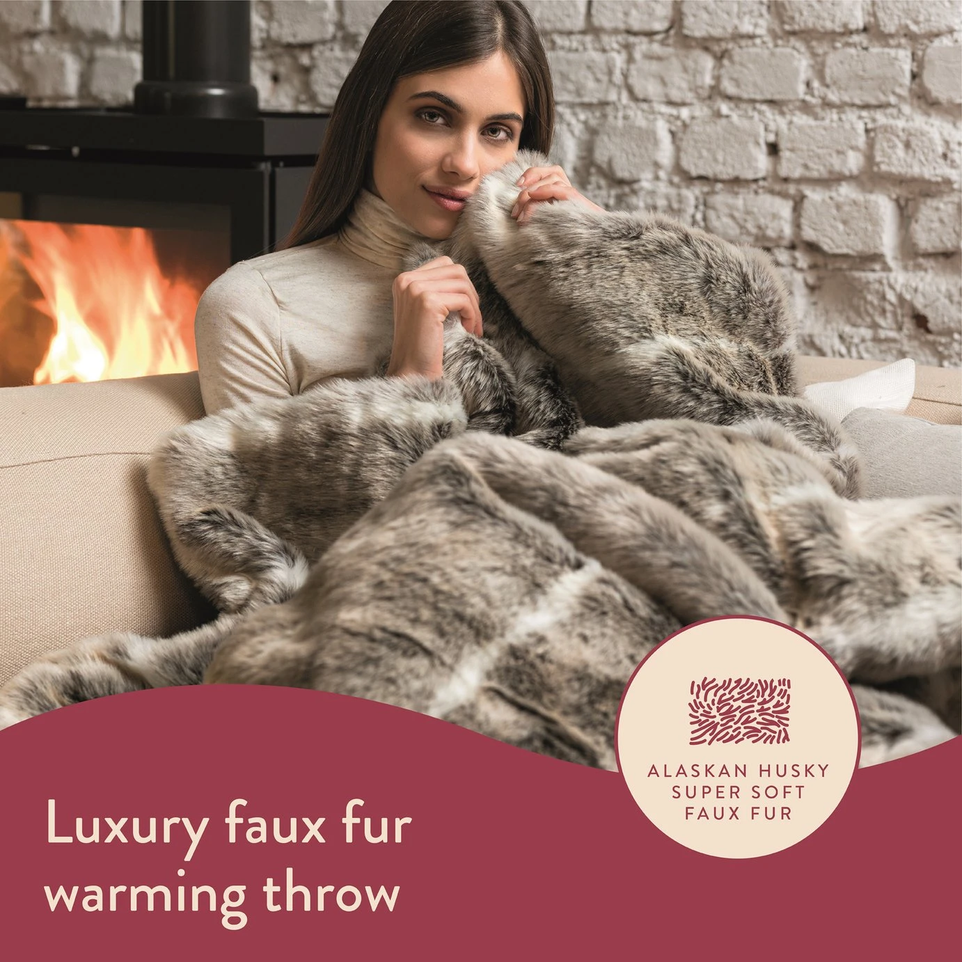 Dreamland Luxury Faux Fur Husky Heated Throw - Large - Image 2