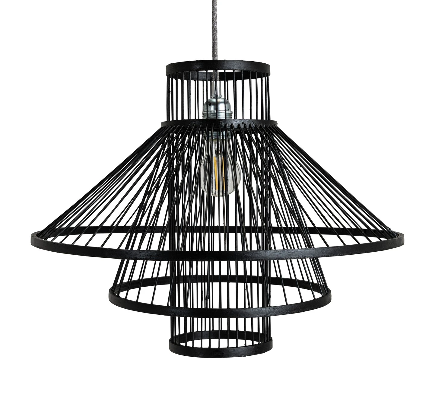 Habitat Wood 3 Tier Pendant Shade - Black - Image 2