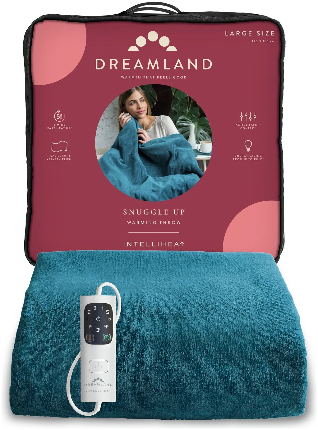 Dreamland Snuggle Up Teal Heated Throw - Large - Image 7