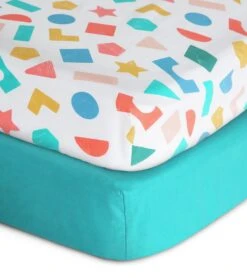 Habitat Kids Colourful Shapes 2 Pack Fitted Sheets - Cot