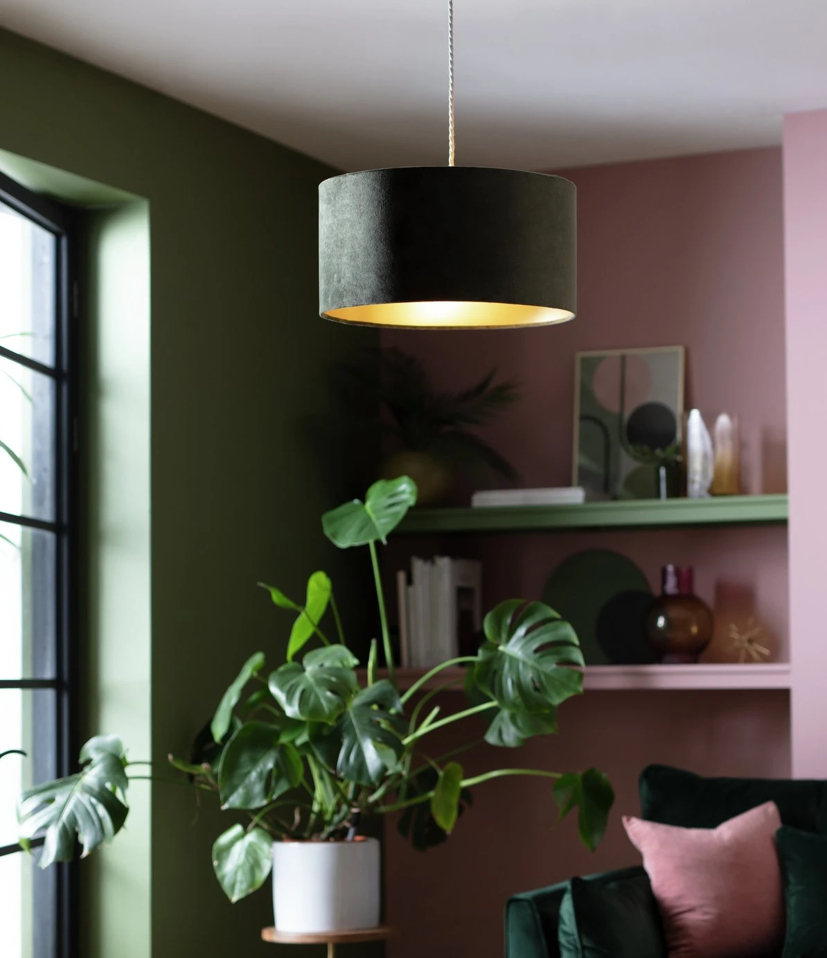 Habitat Gaia Velvet & Foil 40cm Drum Shade - Chive - Image 6