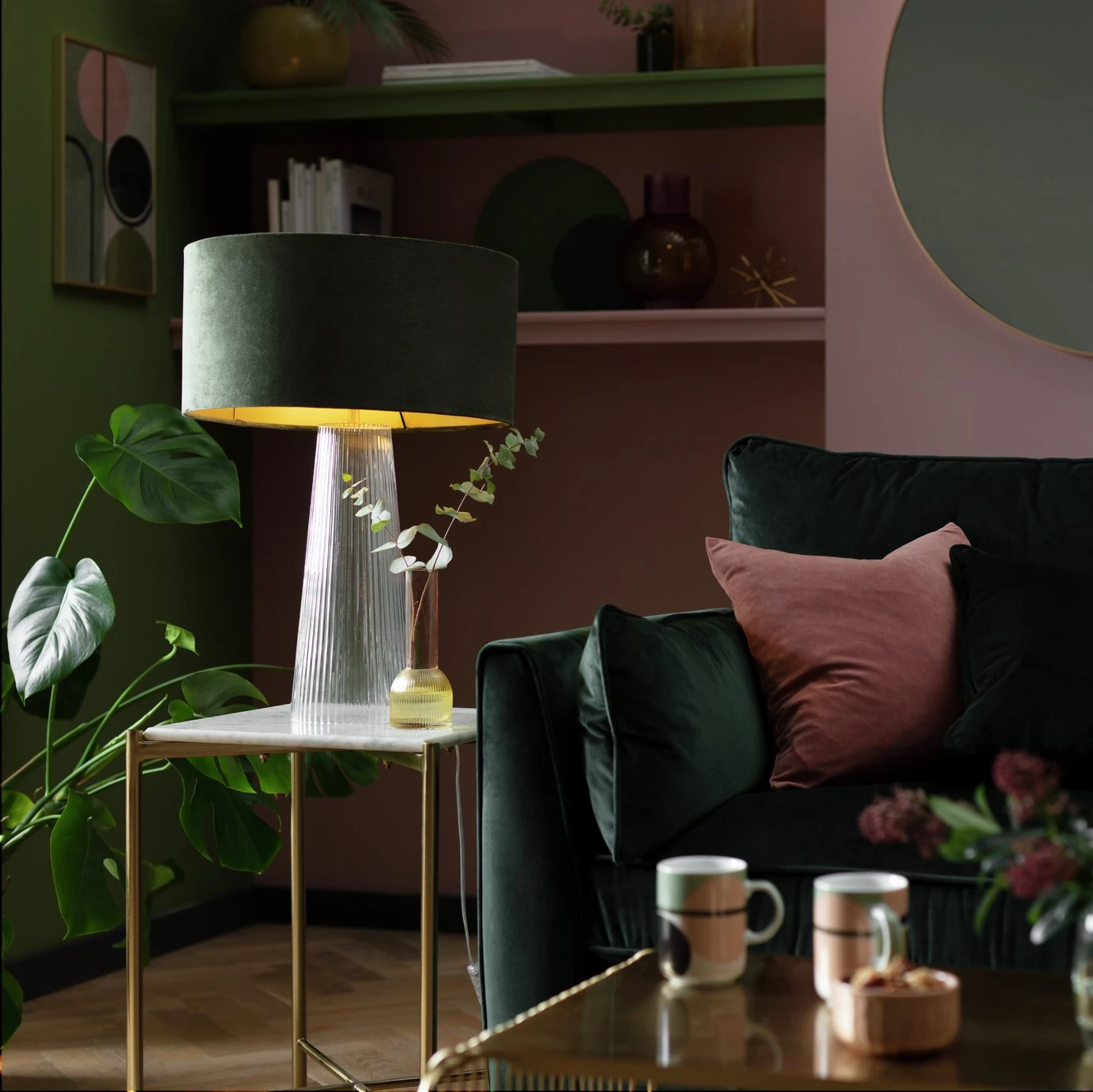 Habitat Gaia Velvet & Foil 40cm Drum Shade - Chive - Image 7