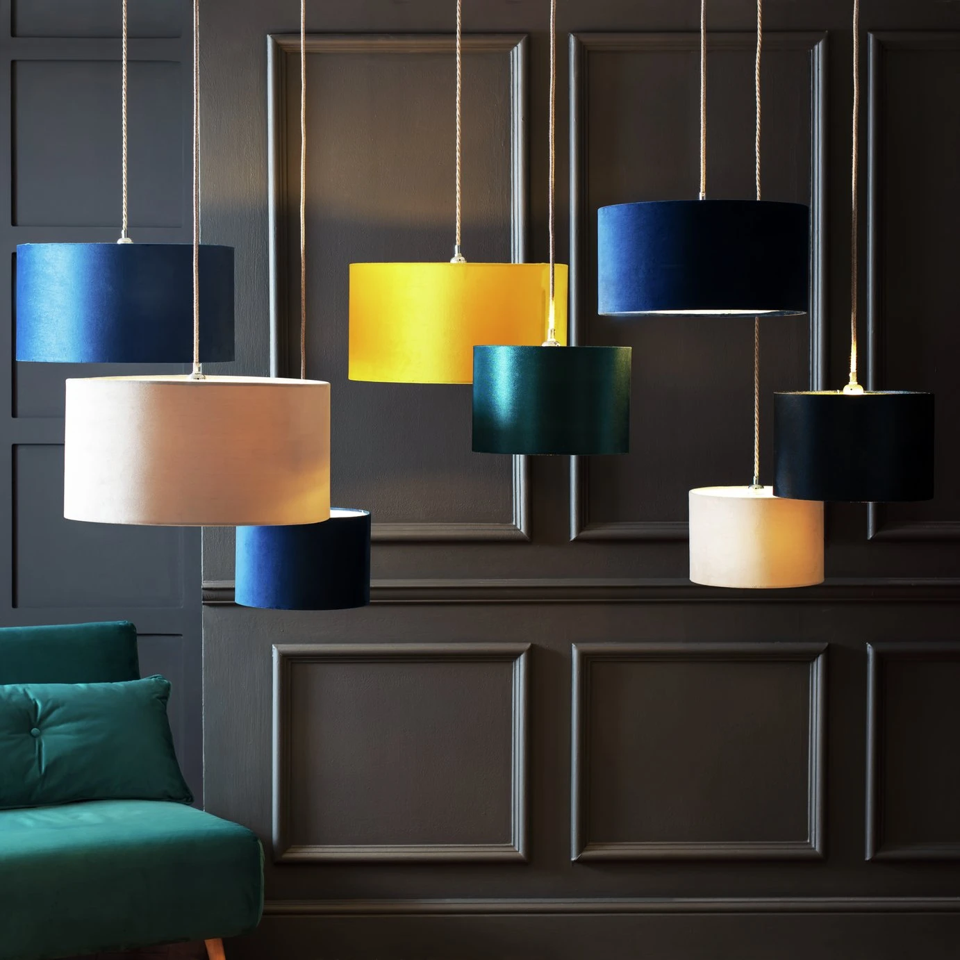 Habitat Gaia Velvet & Foil 40cm Drum Shade - Chive - Image 9